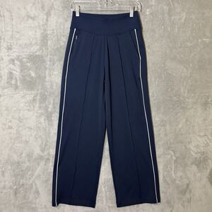Athleta Venice High Rise Track Stripe Wide Leg Pants Women XS Navy Blue Y2K